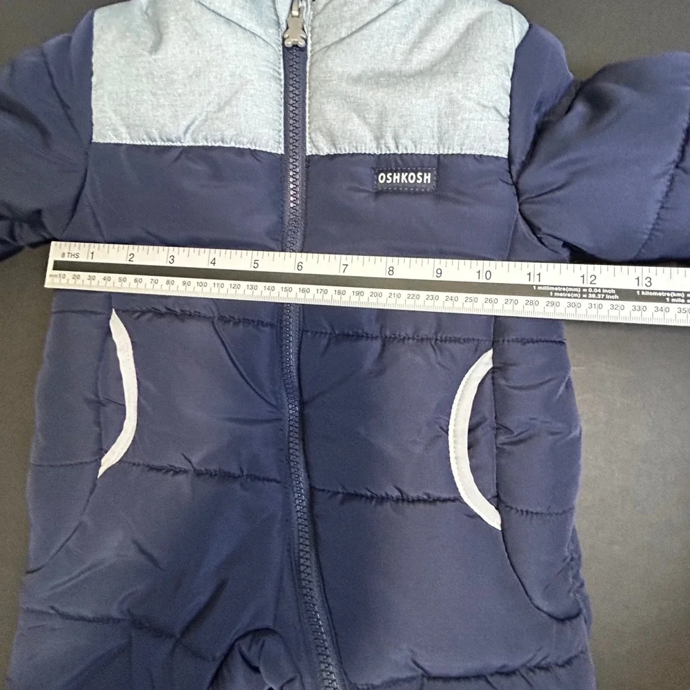 OshKosh B'gosh Baby Snowsuit Bunting Navy Blue Gray Teddy Bear Zipper 3 6 Months